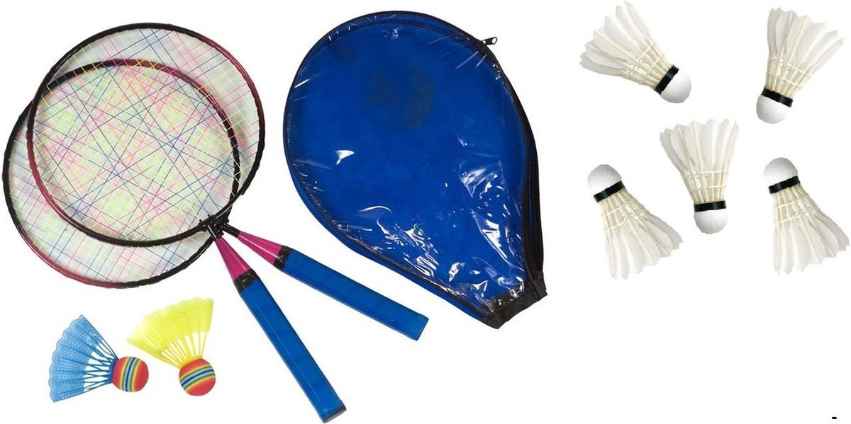 Badminton set voor kinderen met 7x shuttles en een draagtasjel - Klein formaat - Merkloos