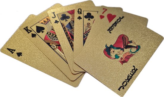 Thumbnail van een extra afbeelding van het spel 2x Pakjes gouden/goudkleurige speelkaarten 54 stuks van geplastificeerd karton