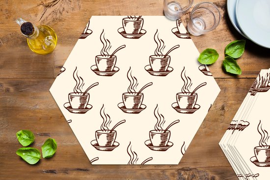 Napperons hexagon - Sets de table - Set de table hexagone - Motifs - Vintage - Café - 10 pièces