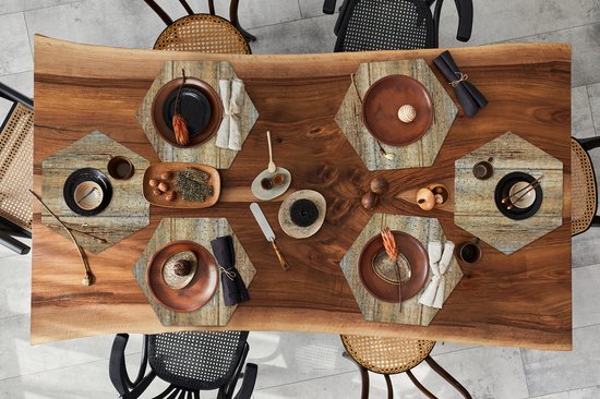 Napperons hexagon - Sets de table sets de table - Set de table hexagone - Vintage - Planche - Bois - Imprimé rouille - Rural - 6 pièces
