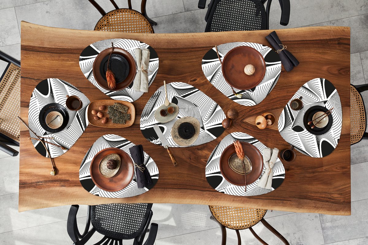 Placemat organisch - Placemats organic - Onderleggers - Patroon - Abstract - Zwart Wit - 10 stuks
