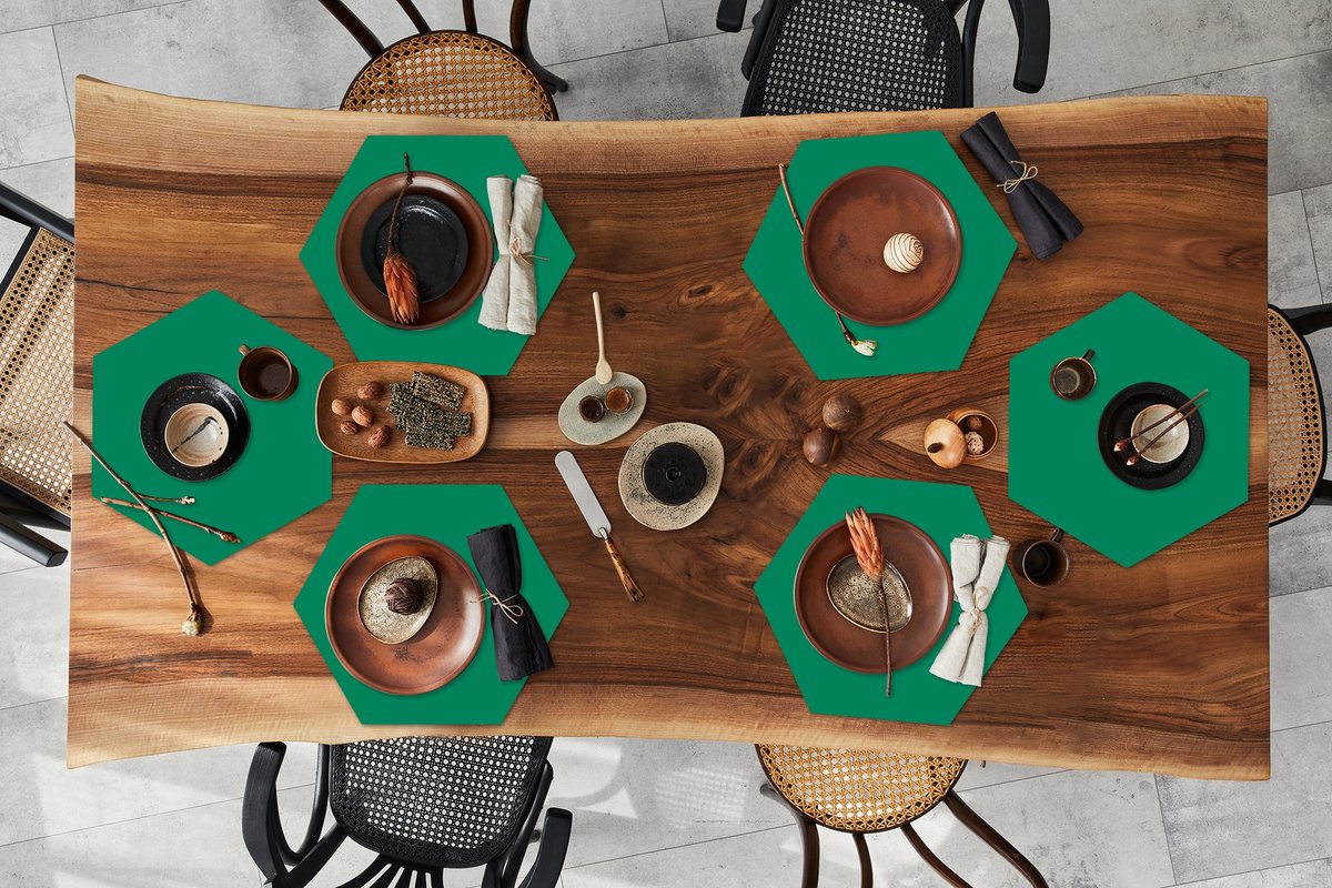 Placemats hexagon - Onderleggers placemats - Placemat zeshoek - Groen - Bos - Kleuren - 6 stuks
