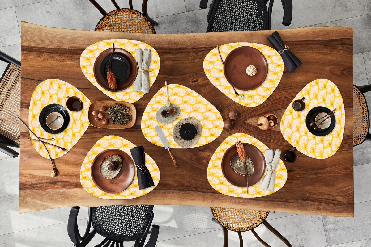 Placemat organisch - Placemats organic - Onderleggers - Art Deco - Design - Schelp - Geel - 8 stuks