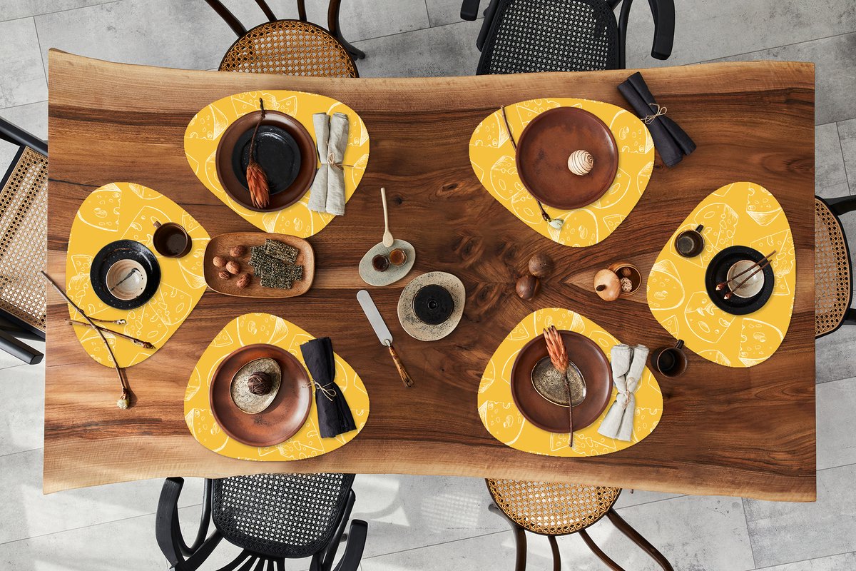 Placemat organisch - Placemats organic - Onderleggers - Kaas - Geel - Design - 6 stuks