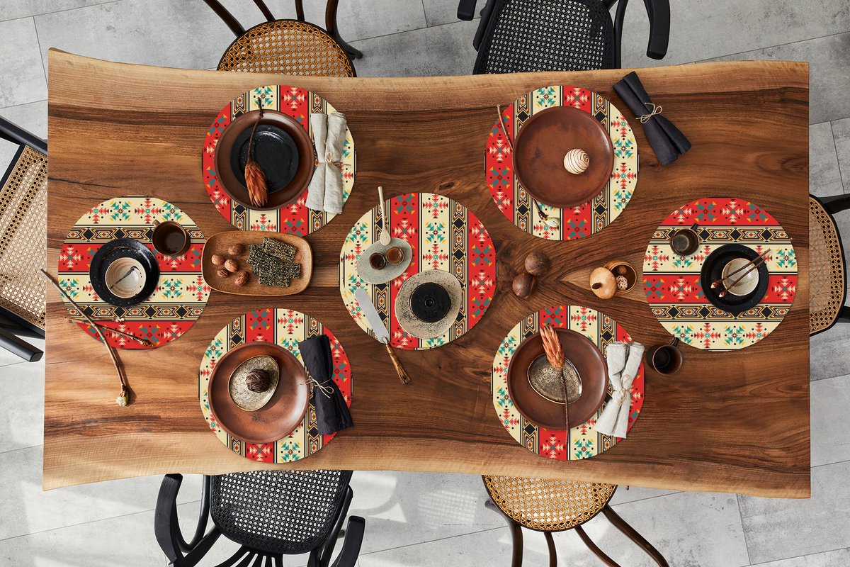 Ronde placemats - Onderlegger - Placemats rond - Indianen - Patronen - Abstract - 8 stuks