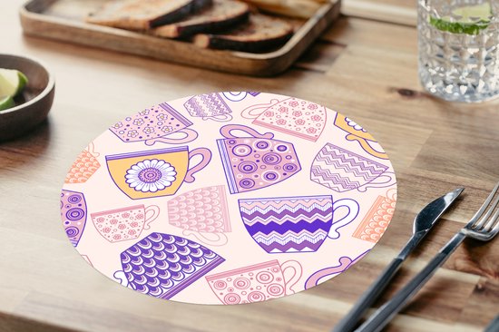 Sets de table ronds - Dessous de verre - Sets de Napperons ronds - Motifs - Tasses à thé - Thee - 8 pièces