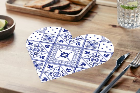 Sous-verres - Napperons - Napperons coeur - carrelages - Motifs - Blauw de Delft - 10 pièces