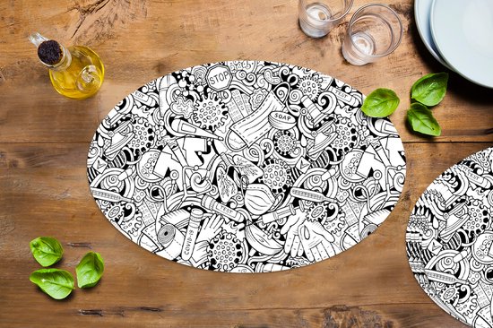 Napperons de table ovales - Sets de table - Sets de table ovales - Motif - Corona - Zwart Wit - 6 pièces