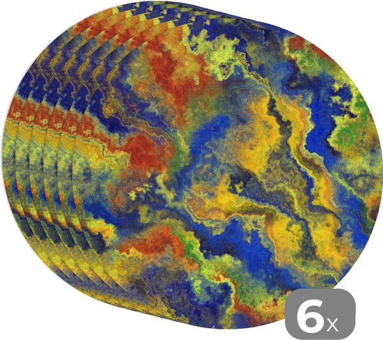 Sets de table ronds - Dessous de verre - Napperons ronds - Abstrait - Motifs - Peinture - 6 pièces