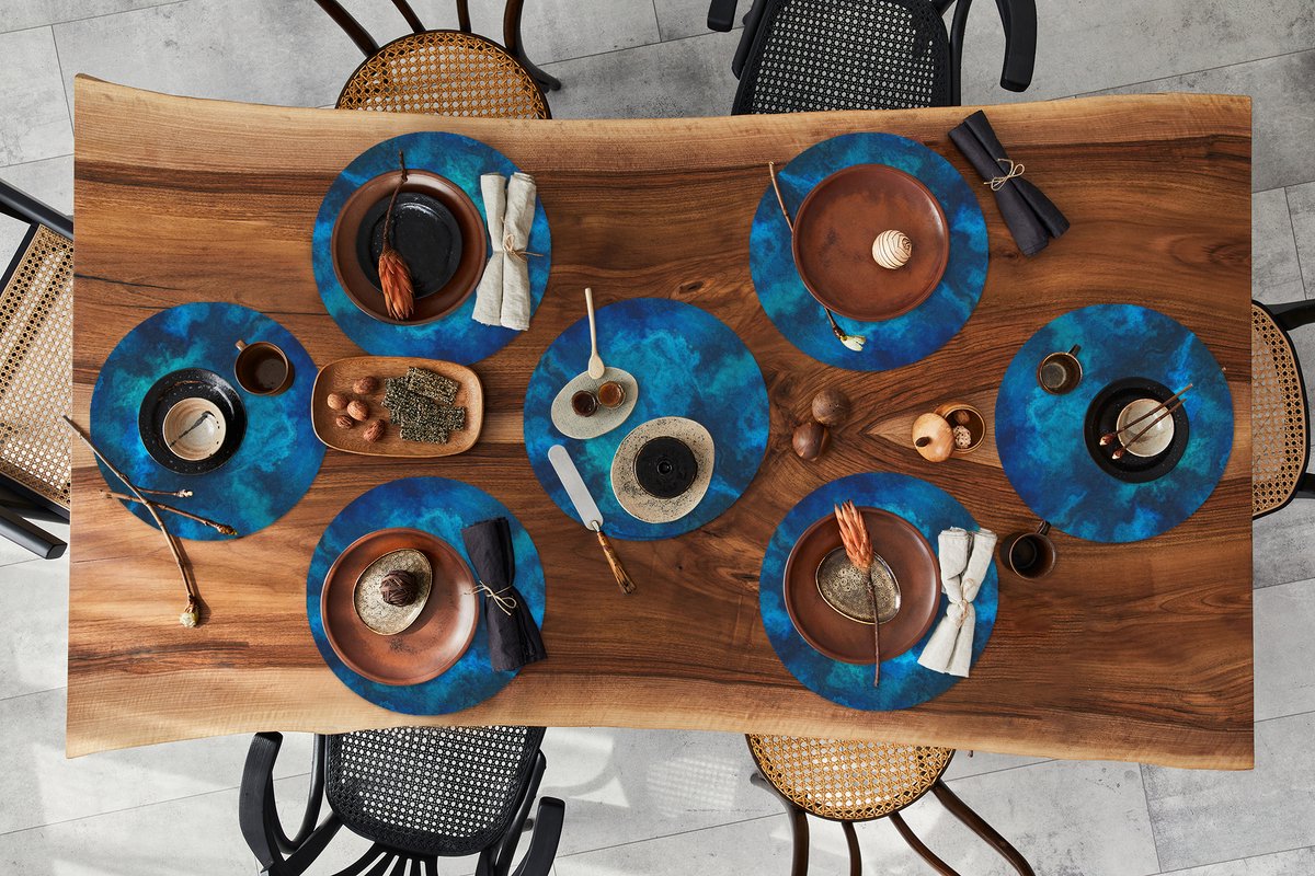 Ronde placemats - Onderlegger - Placemats rond - Patroon - Verf - Abstract - Blauw - 8 stuks