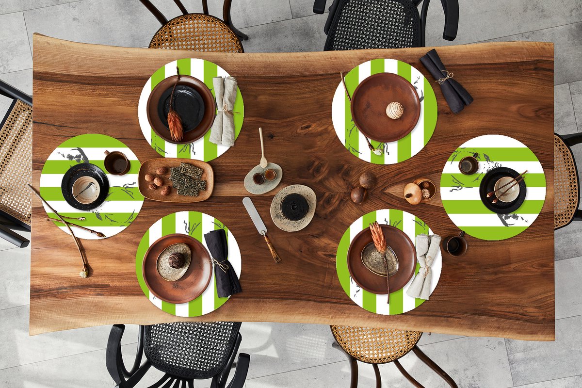 Ronde placemats - Onderlegger - Placemats rond - Patroon - Hert - Strepen - 6 stuks