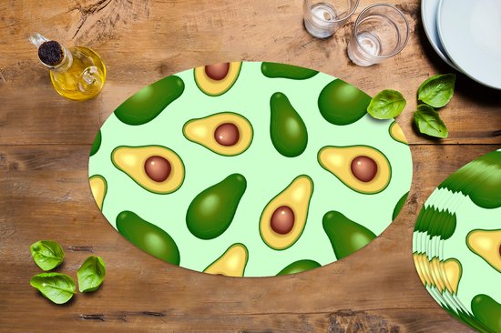 Napperons ovales - Sous-verres - Sets de table ovales - Avocat - Motifs - Vert - 10 pièces