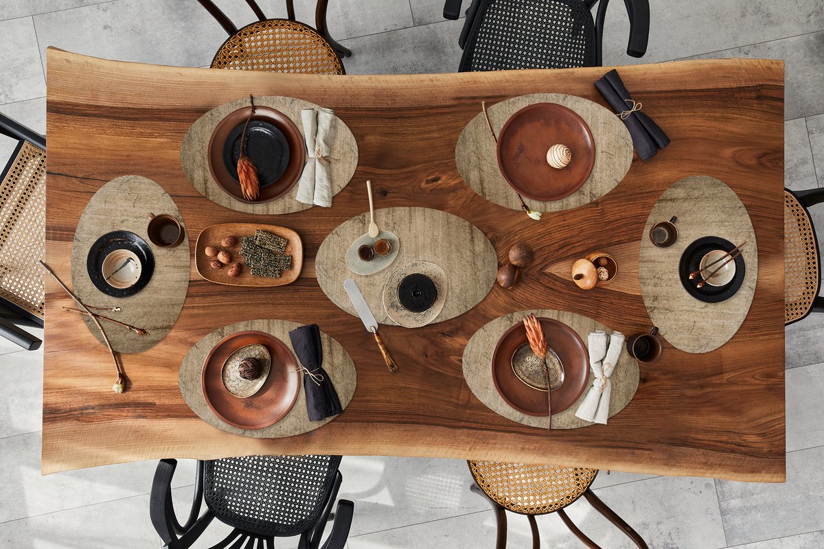 Placemats ovaal - Onderleggers - Ovale placemats - Muur - Zwart - Beige - Structuur - 8 stuks