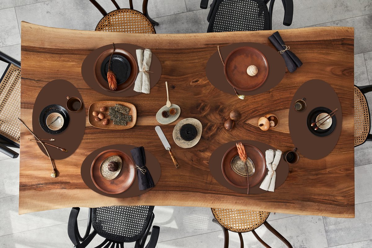 Placemats ovaal - Onderleggers - Ovale placemats - Bruin - Donker - Kleuren - 6 stuks