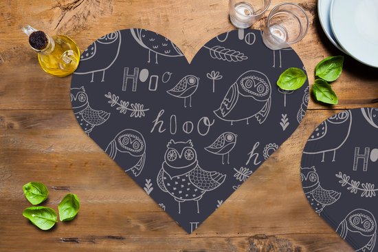 Dessous de verre - Napperons - Napperons coeur - Motifs - Vogel - Hibou - 6 pièces