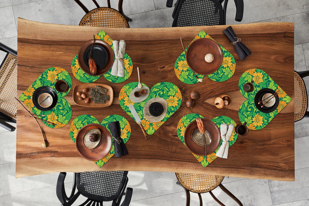 Onderleggers - Placemats - Placemats hartje - Bladeren - Bloemen - Boho - Hippie - Patronen - 8 stuks