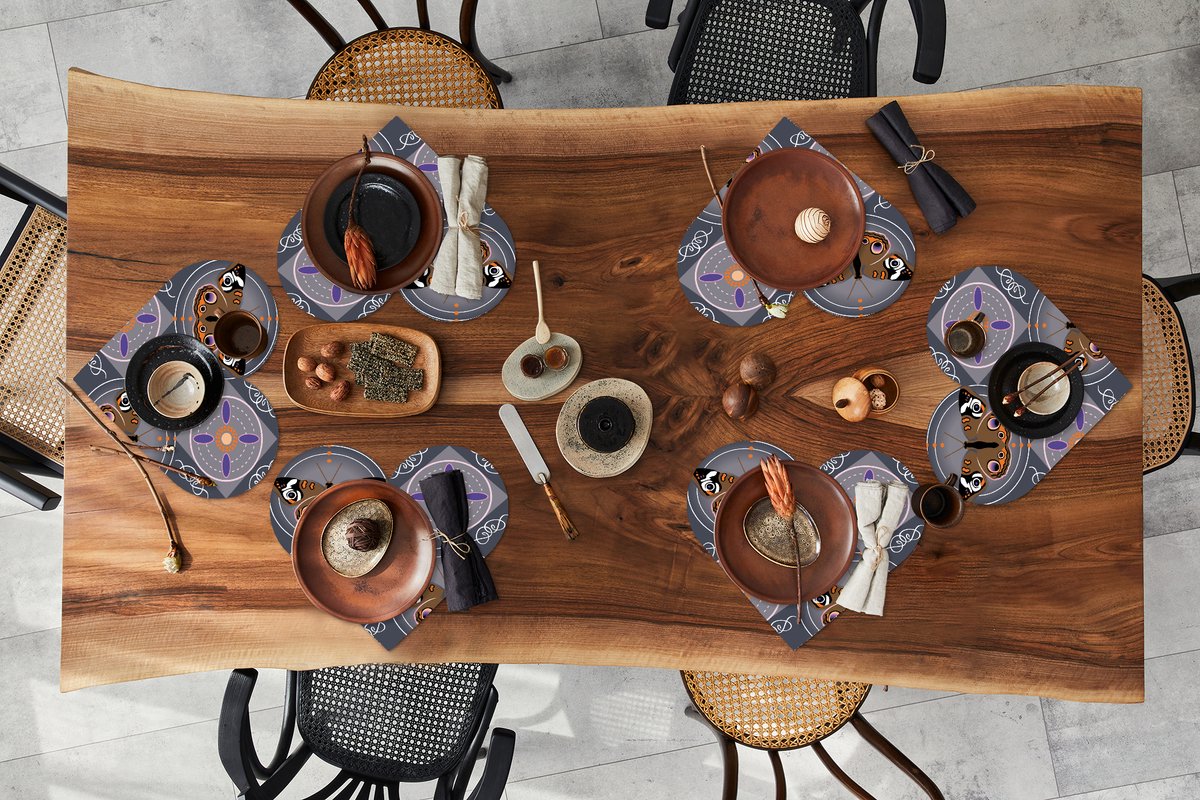 Onderleggers - Placemats - Placemats hartje - Patronen - Vlinders - Abstract - 6 stuks