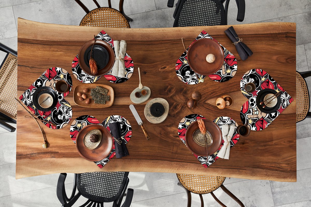 Onderleggers - Placemats - Placemats hartje - Rock - Rock 'n roll - Patroon - Doodshoofd - 6 stuks