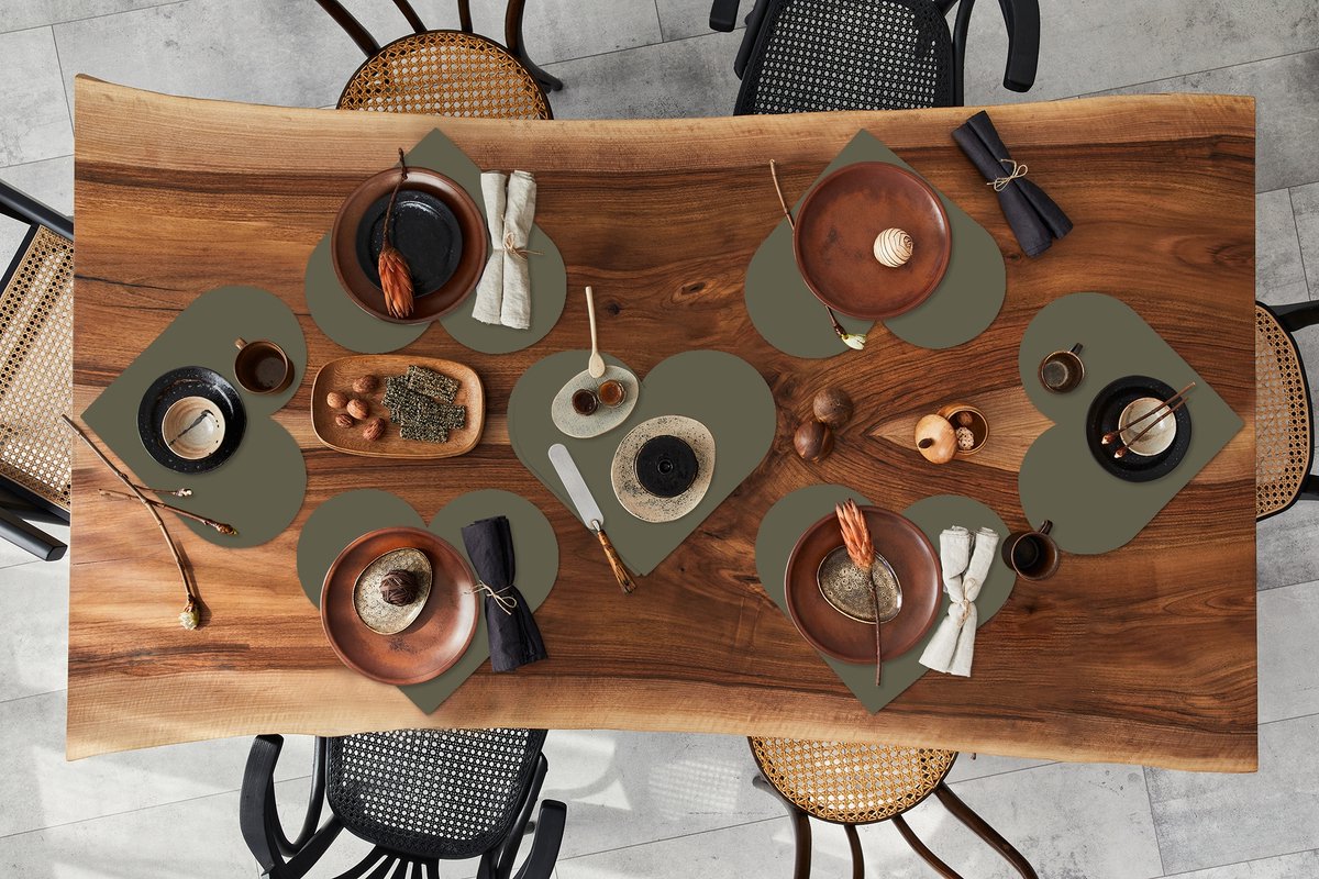 Onderleggers - Placemats - Placemats hartje - Grijs - Warm - Herfst - 8 stuks