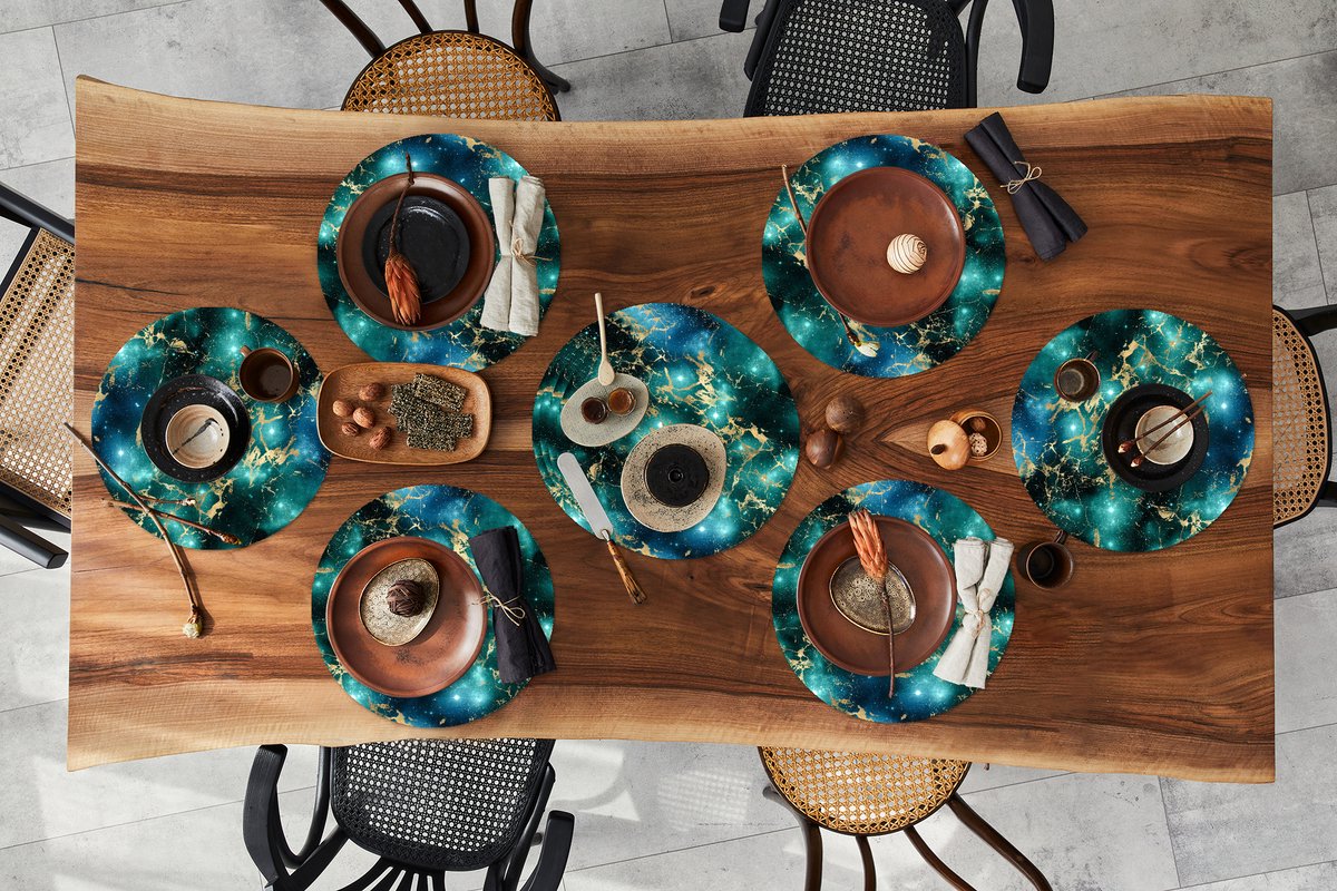 Ronde placemats - Onderlegger - Placemats rond - Ruimte - Goud - Marmer print - Patronen - 10 stuks