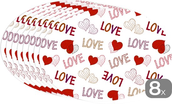 Napperons ovales - Sous-verres - Sets de table ovales - Amour - Coeur - Motifs - 8 pièces
