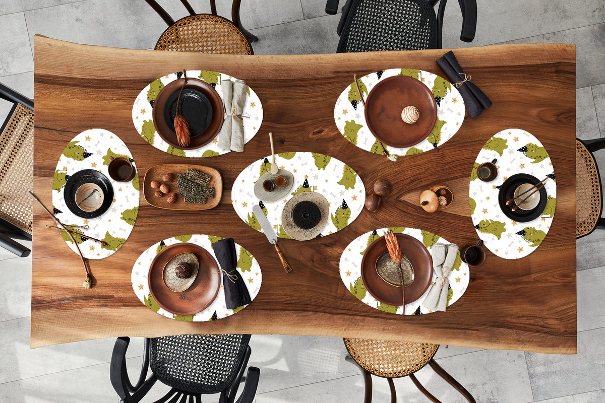 Placemats ovaal - Onderleggers - Ovale placemats - Design - Jongens - Draak - Kinderen - 8 stuks