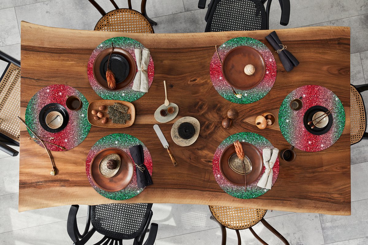 Ronde placemats - Onderlegger - Placemats rond - Ombre - Kreeft - Groen - Rood - Patronen - 6 stuks