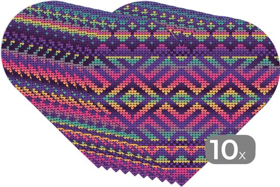 Sets de table - Napperons de table - Napperons coeur - Tricot - Patrons - Arc-en-ciel - 10 pièces