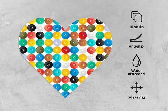 Sets de table - Napperons - Napperons coeur - Boutons - Arc-en-ciel - Vêtements - Design - 10 pièces