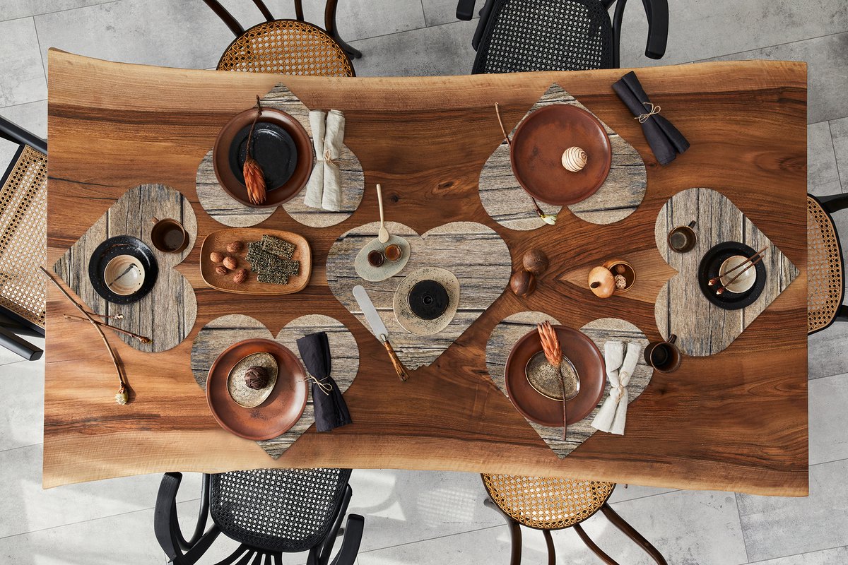 Onderleggers - Placemats - Placemats hartje - Plank - Hout - Boomstam - Vintage - 10 stuks