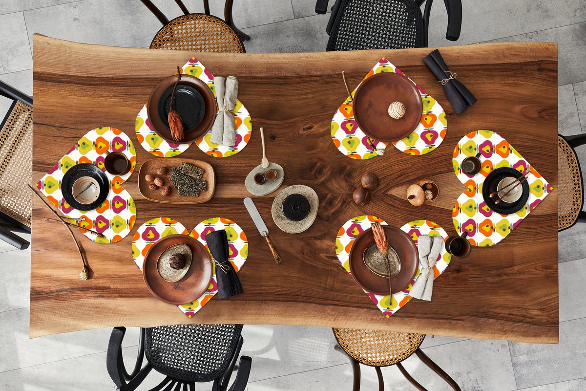 Onderleggers - Placemats - Placemats hartje - Retro - Design - Peer - Fruit - 6 stuks