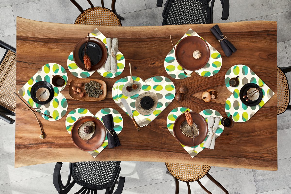 Onderleggers - Placemats - Placemats hartje - Cirkel - Groen - Patroon - 10 stuks