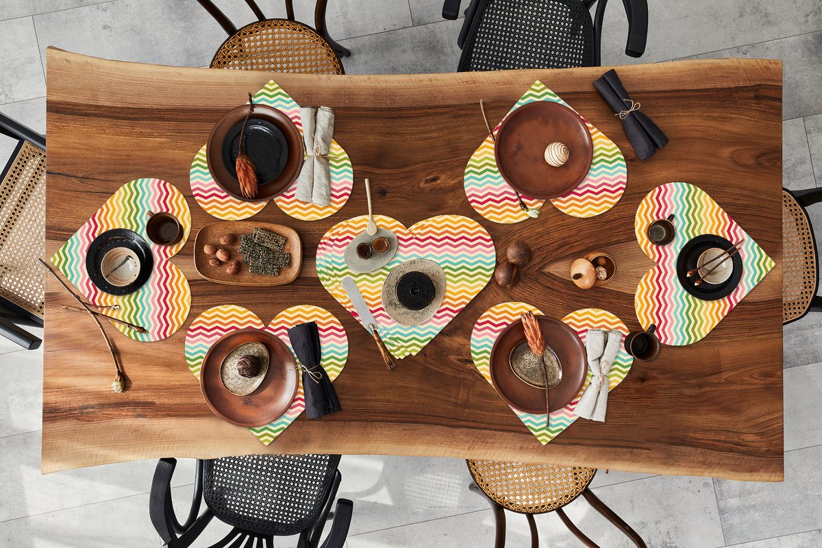 Onderleggers - Placemats - Placemats hartje - Patroon - Regenboog - Retro - 10 stuks