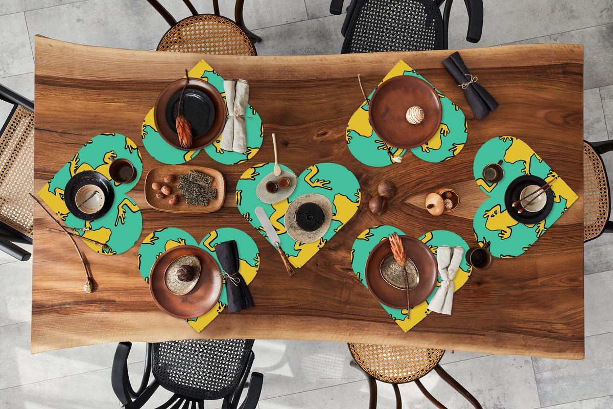 Onderleggers - Placemats - Placemats hartje - Patroon - Jungle - Kikkers - 8 stuks