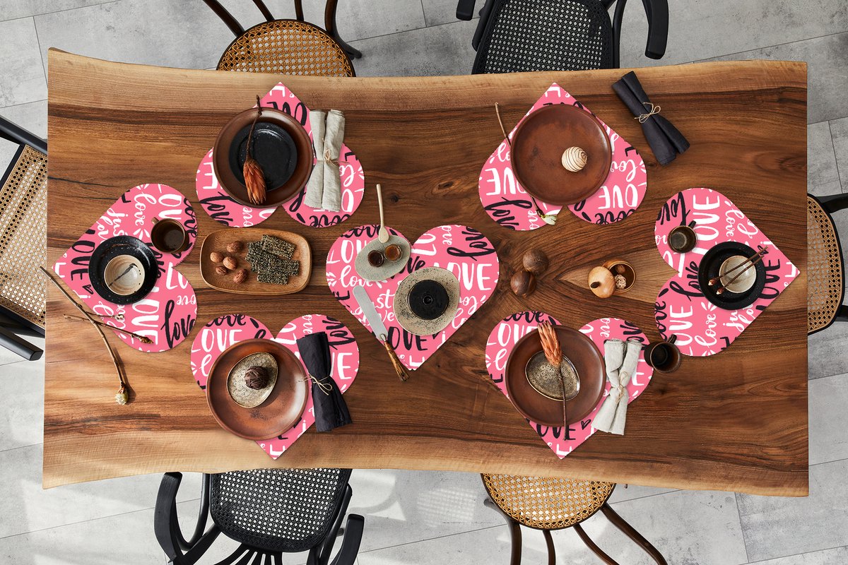 Onderleggers - Placemats - Placemats hartje - Love - Valentijn - Quotes - Patronen - 8 stuks