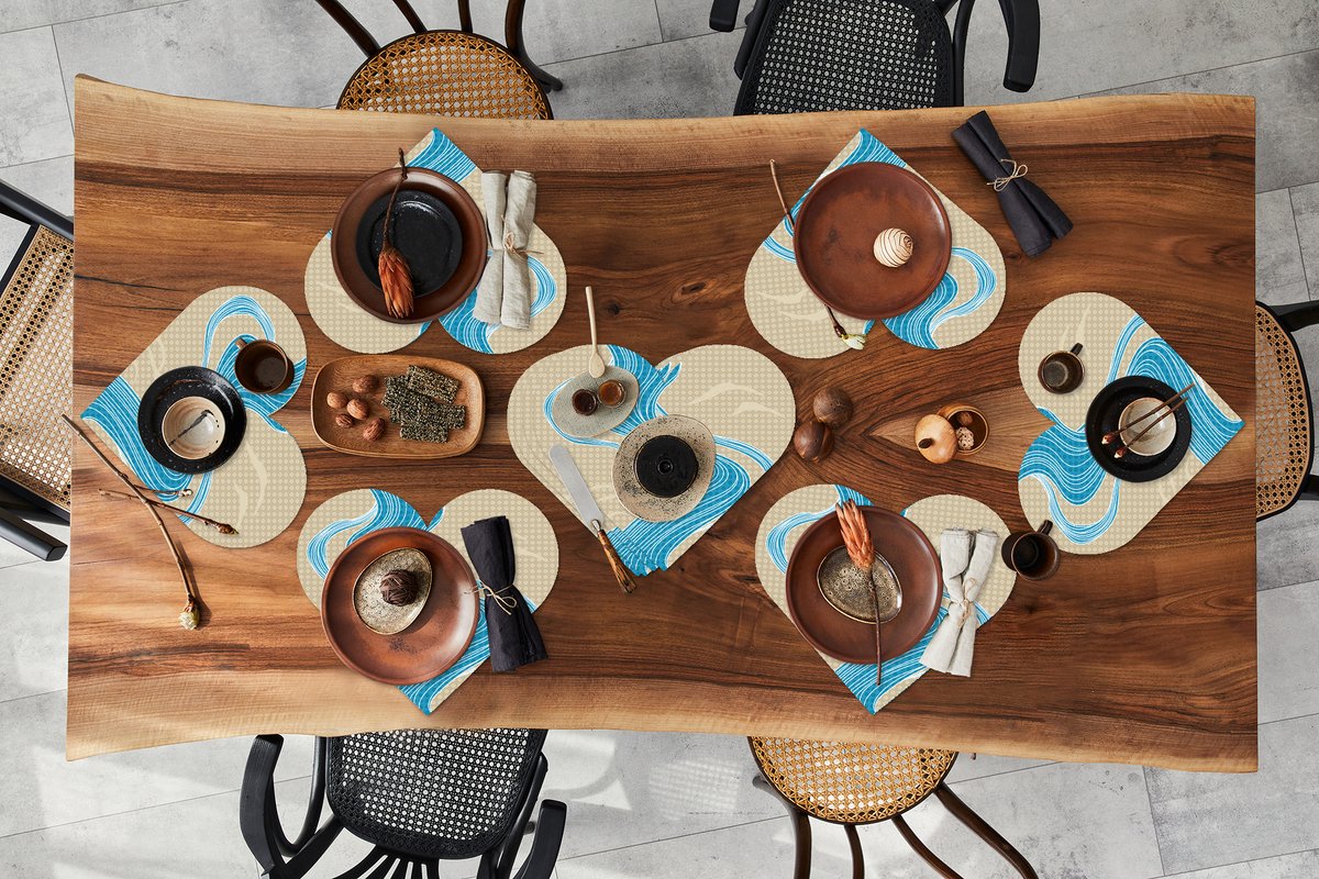 Onderleggers - Placemats - Placemats hartje - Patroon - Berg - Rivier - 10 stuks