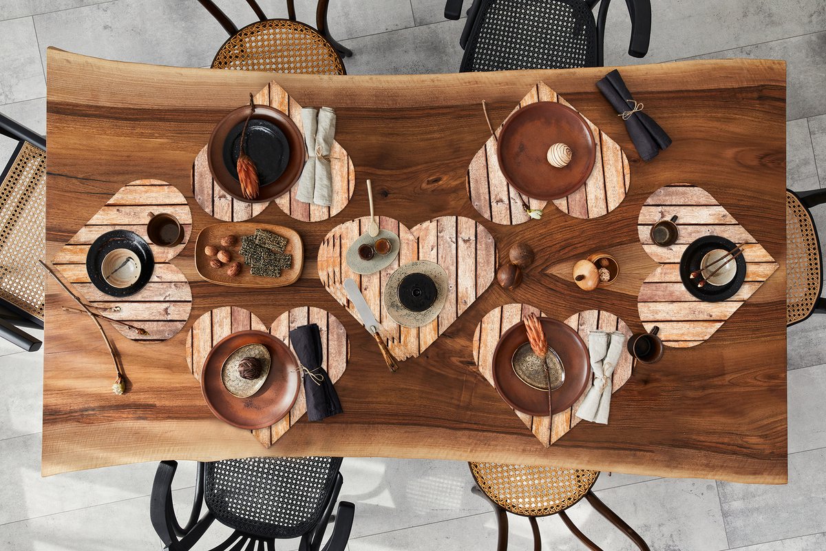 Onderleggers - Placemats - Placemats hartje - Hout - Planken - Wand - 10 stuks