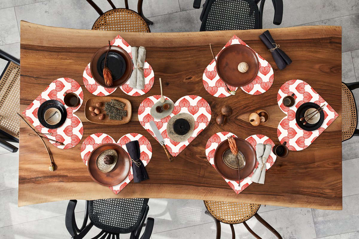 Onderleggers - Placemats - Placemats hartje - Hart - Valentijnsdag - Cadeau - 8 stuks