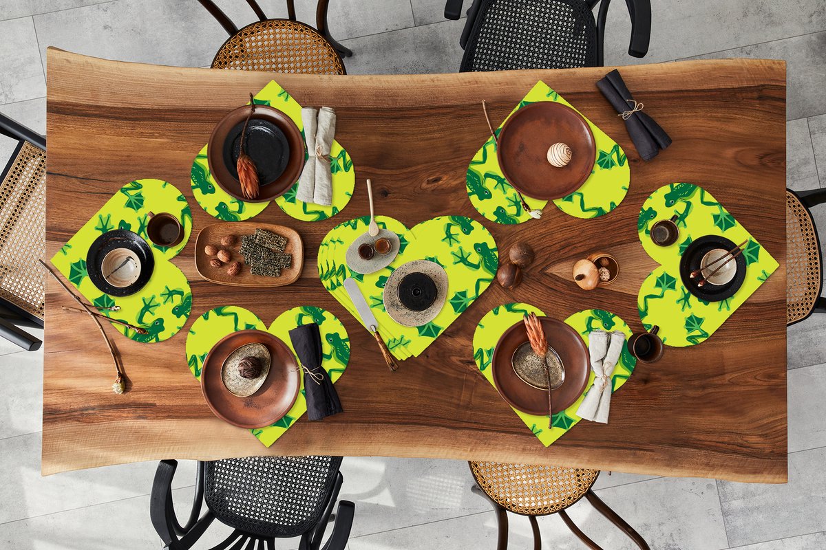 Onderleggers - Placemats - Placemats hartje - Kikker - Dieren - Jungle - Patroon - 10 stuks