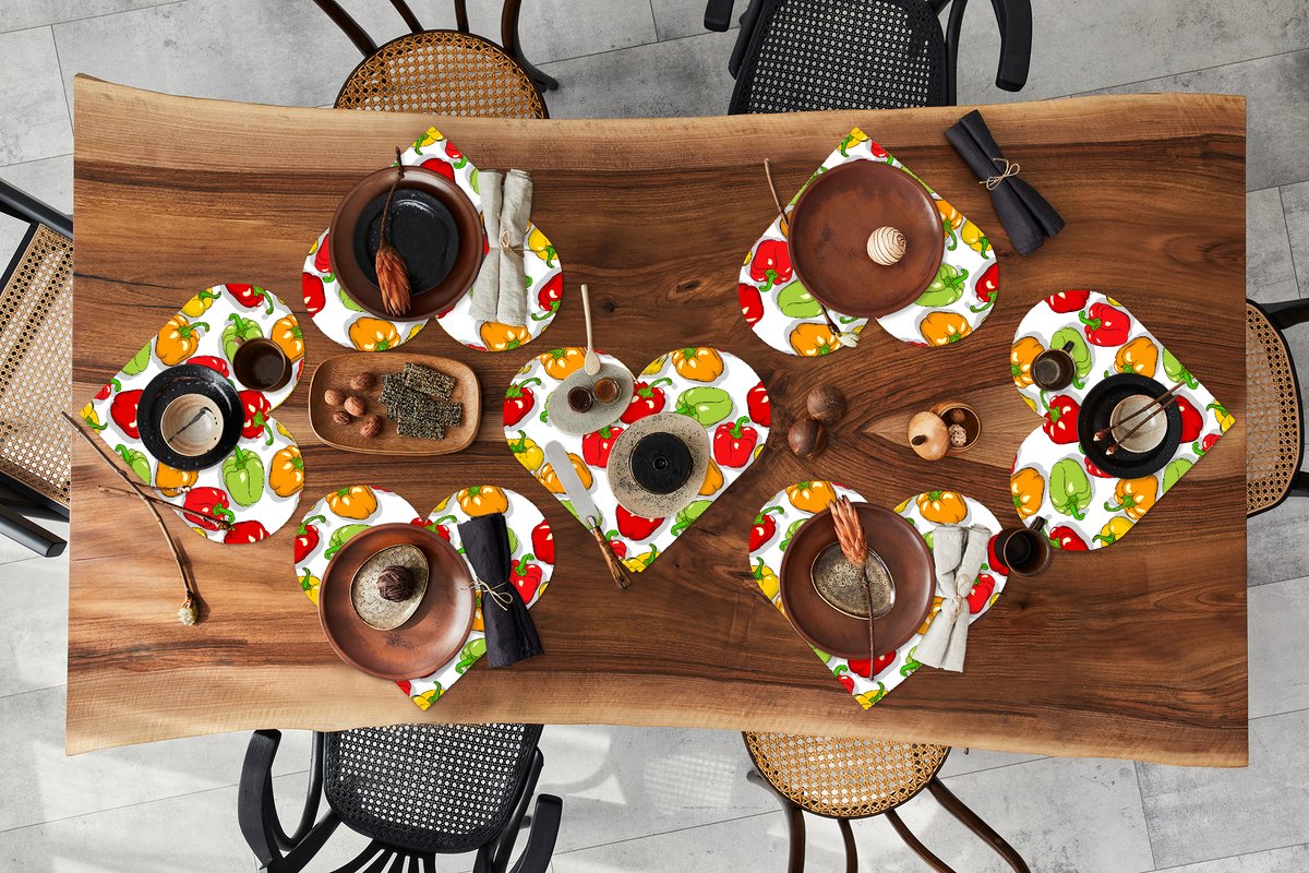 Onderleggers - Placemats - Placemats hartje - Patroon - Eten - Paprika - 8 stuks