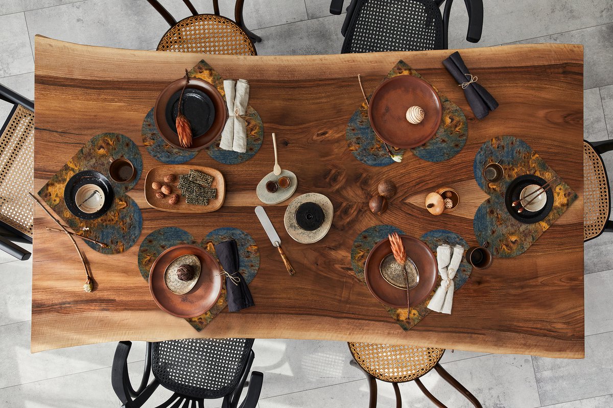Onderleggers - Placemats - Placemats hartje - Roest print - Geel - Blauw - 6 stuks