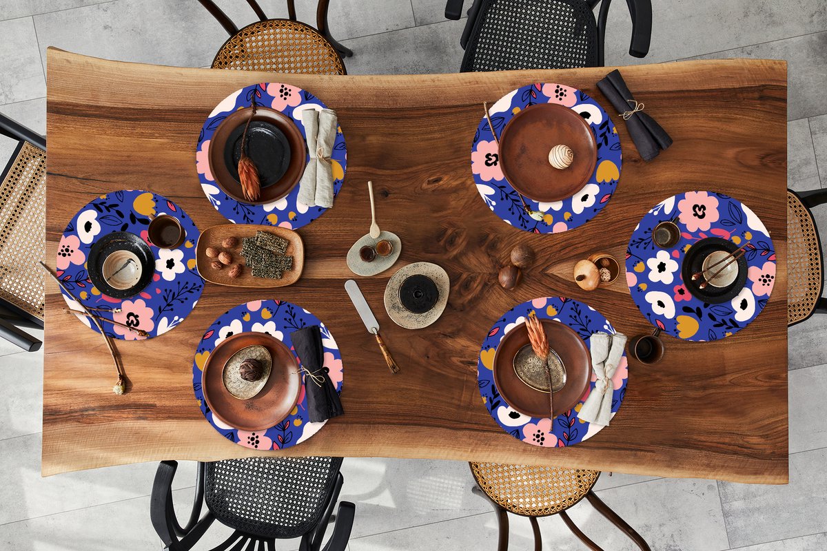 Ronde placemats - Onderlegger - Placemats rond - Bloemen - Bladeren - Patronen - 6 stuks