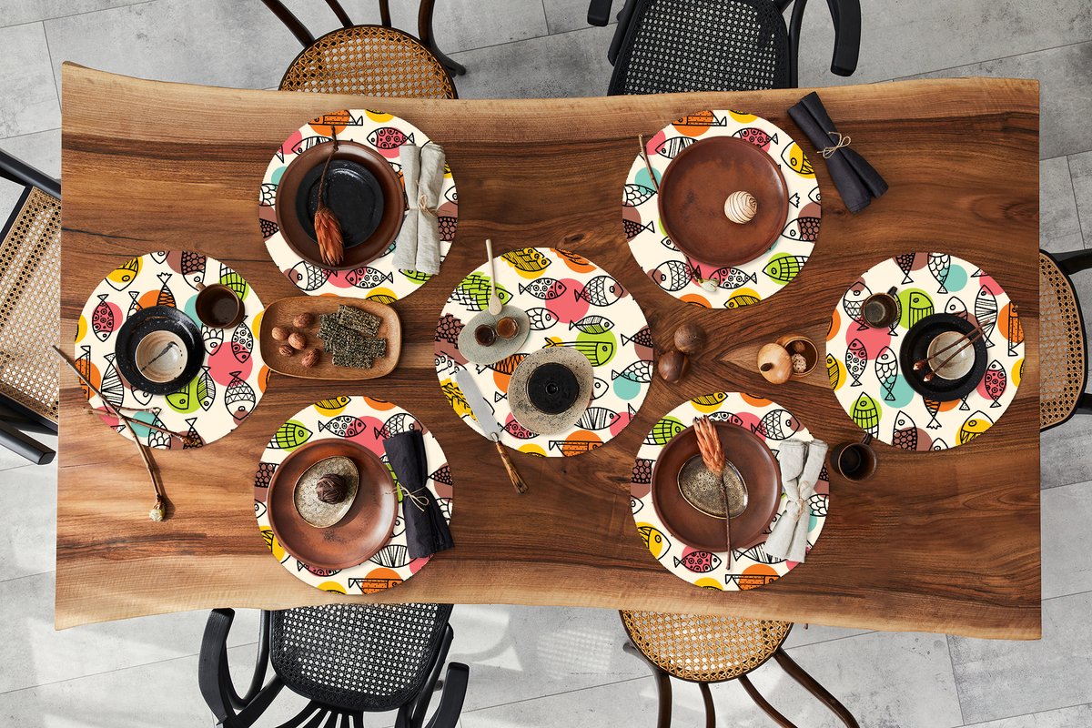Ronde placemats - Onderlegger - Placemats rond - Stippen - Vis - Regenboog - 10 stuks