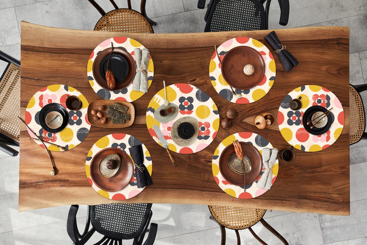 Ronde placemats - Onderlegger - Placemats rond - Retro - Design - Bloemen - Pastel - 10 stuks