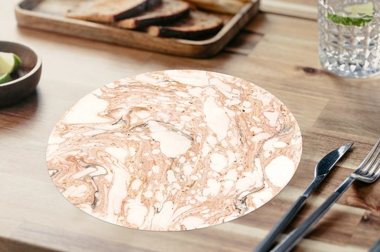 Sets de table ronds - Dessous de verre - Napperons de table ronds - Imprimé marbré - Oranje - Noir - 6 pièces