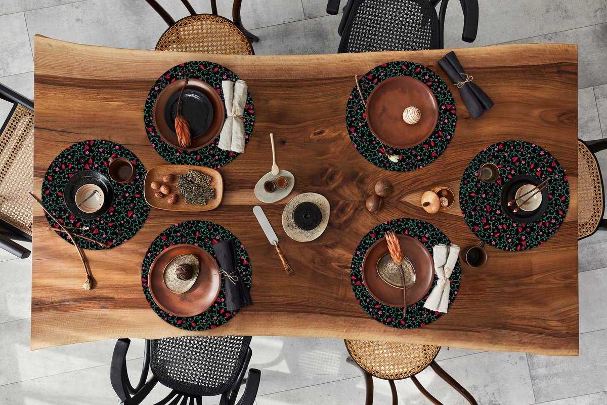 Ronde placemats - Onderlegger - Placemats rond - Bloemen - Tuin - Patronen - 6 stuks