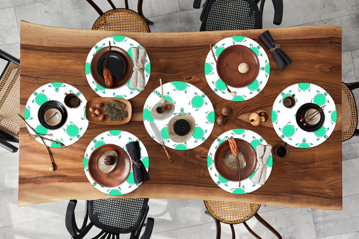 Ronde placemats - Onderlegger - Placemats rond - Patroon - Schildpad - Groen - 10 stuks