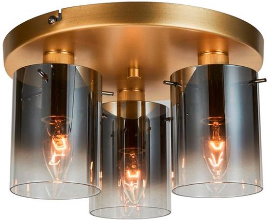 Brillant | Osaki plafondlamp 3-vlammig goud/rookglas | 3x D45, E14, 42W, geschikt voor druppellampen (niet inbegrepen)