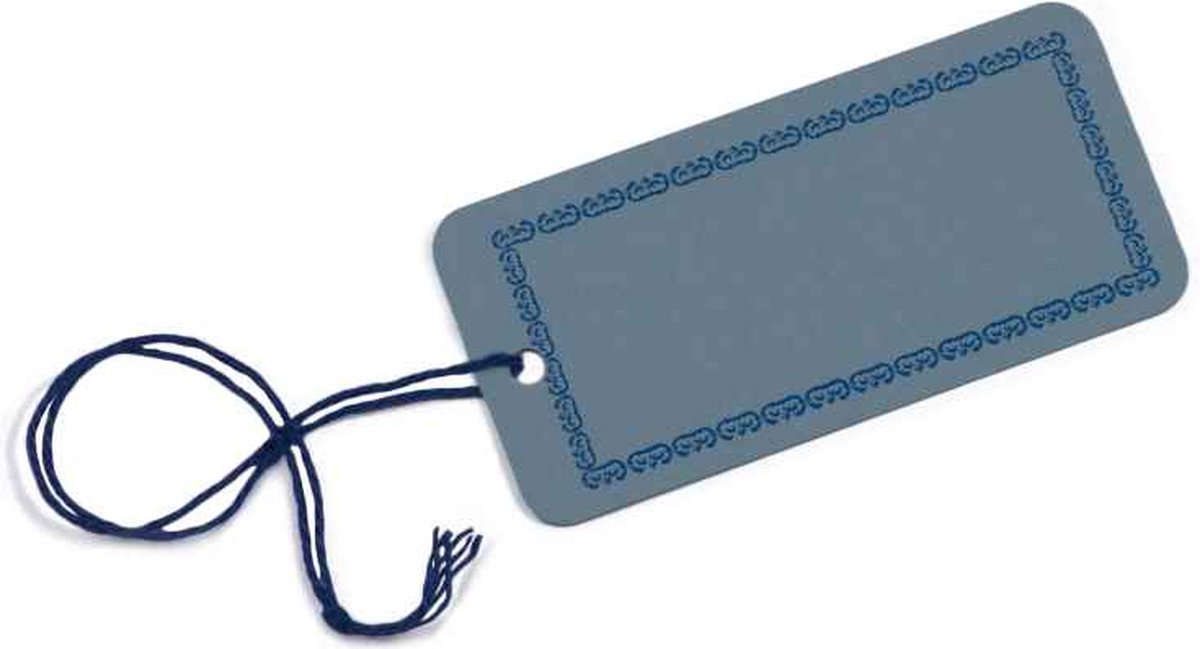 Kaartje 73x34mm | met touw en sierlijke rand | blauw | per stuk