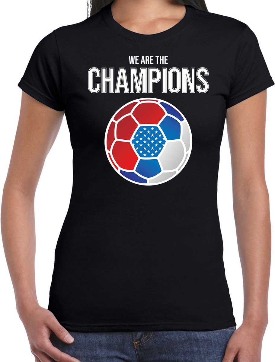 USA WK supporter t-shirt - we are the champions met USA voetbal - zwart - dames - kleding / shirt XXL
